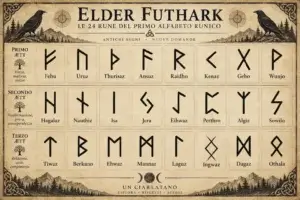 Elder Futhark con le 24 rune e i loro nomi
