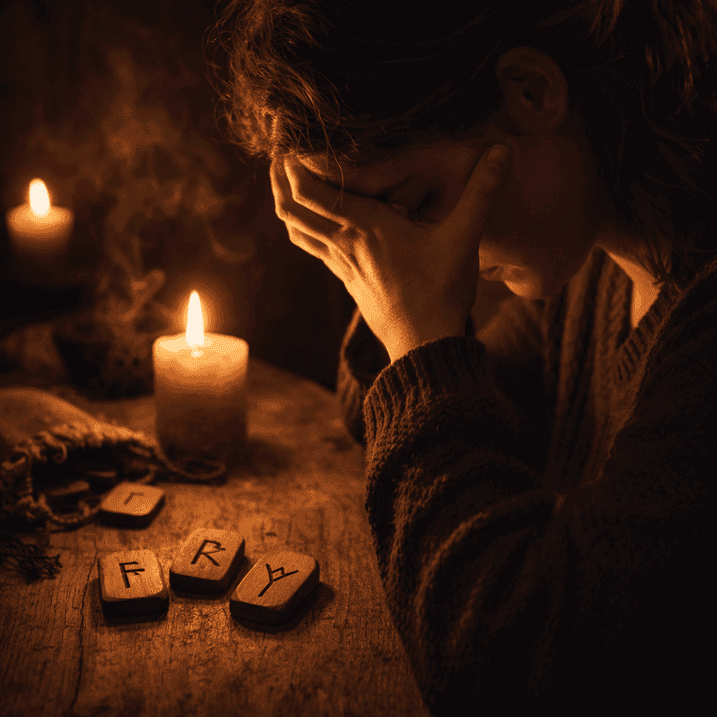 amore tossico e confini energetici donna con rune e candela riflessione sulla relazione