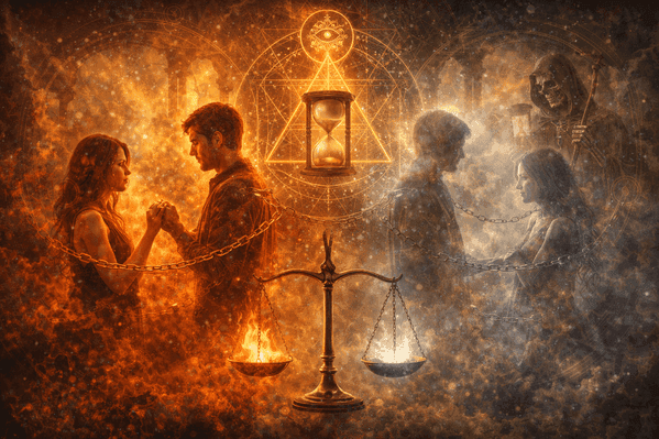 Illustrazione simbolica di una relazione karmica e del legame energetico tra due anime